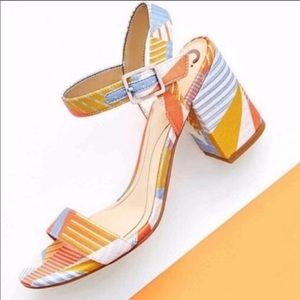 Sam Edelman Multicolor Peach Geo Print Block Heel Sandals